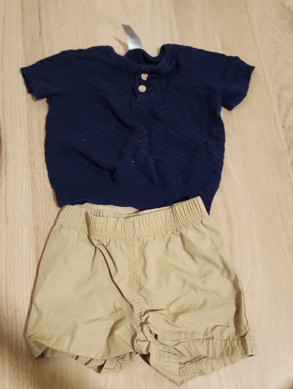Carters Navy Short Sleeve Knit Top and Khaki Shorts Set 9m